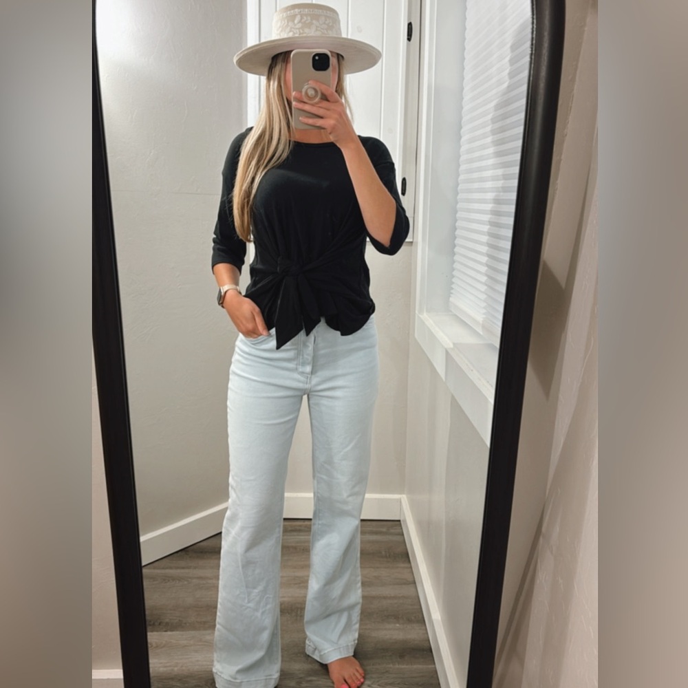 Express Tie Waist Quarter Sleeve in Black size XXS